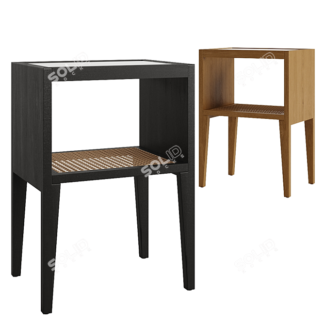 Rustic Rattan Wooden Bedside Table 3D model image 1