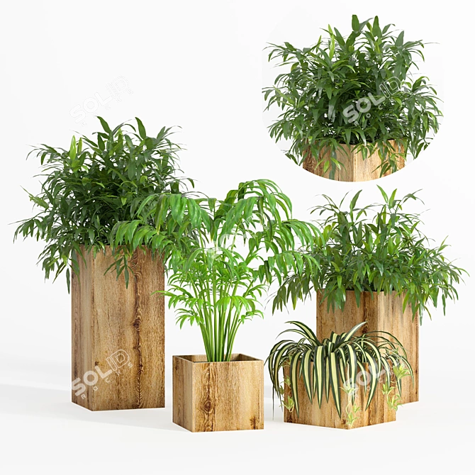 Title: Natural Wood Plant Set - 130 cm 3D model image 6