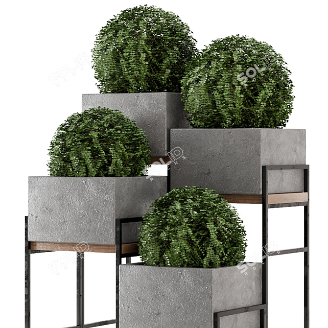 Rustic Outdoor Plants Set: Concrete Pot on Metal Shelf 3D model image 5