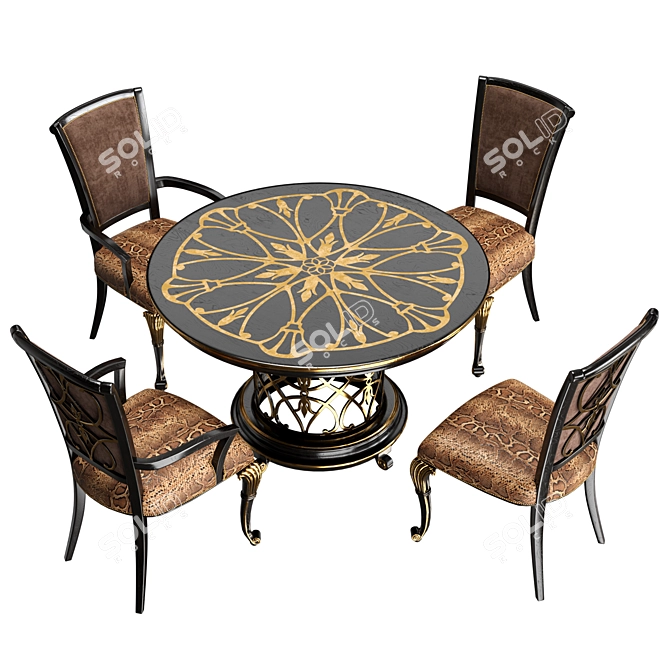 Elegant Dining Table with Antique Black Finish 3D model image 2