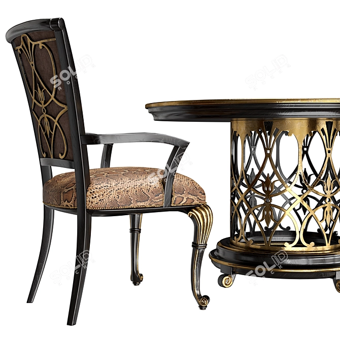Elegant Dining Table with Antique Black Finish 3D model image 5