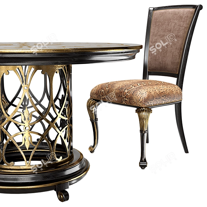 Elegant Dining Table with Antique Black Finish 3D model image 6