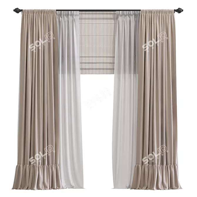 Elegant Window Drapes 3D model image 1