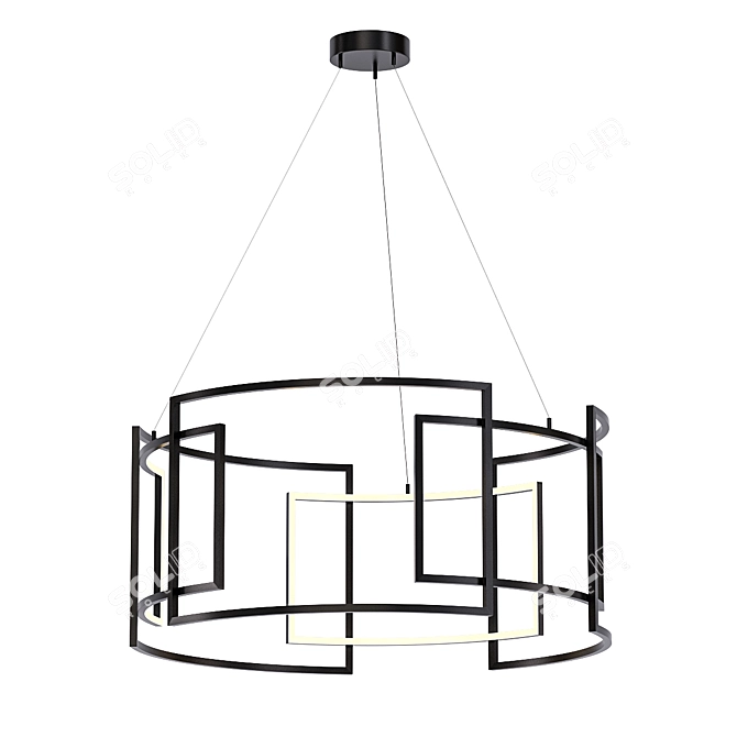 Elegant Black LED Drum Chandelier 3D model image 1