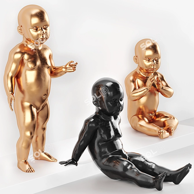 Gold Baby Mannequin: Dive, Pose, Pat a Cake, Relax 3D model image 2