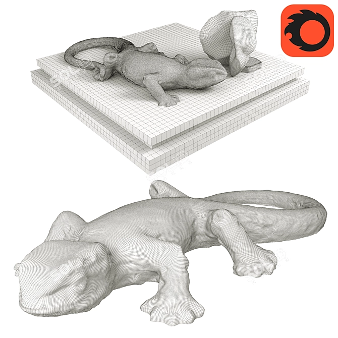Handcrafted Boxwood Lizard Sculpture 3D model image 3