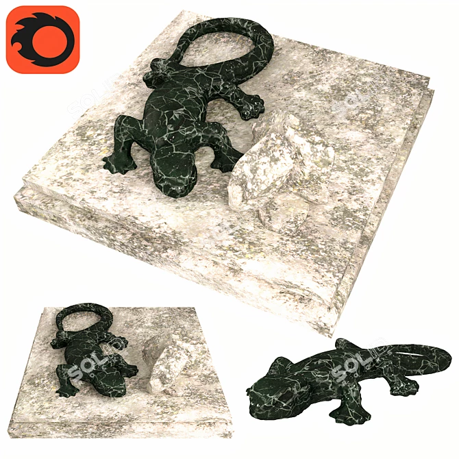 Handcrafted Boxwood Lizard Sculpture 3D model image 6