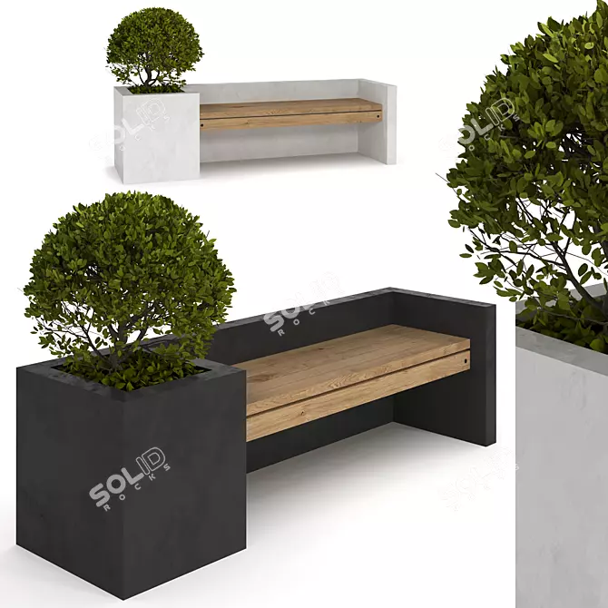 Urban Oasis Bench: Stylish Furniture with Plants 3D model image 1