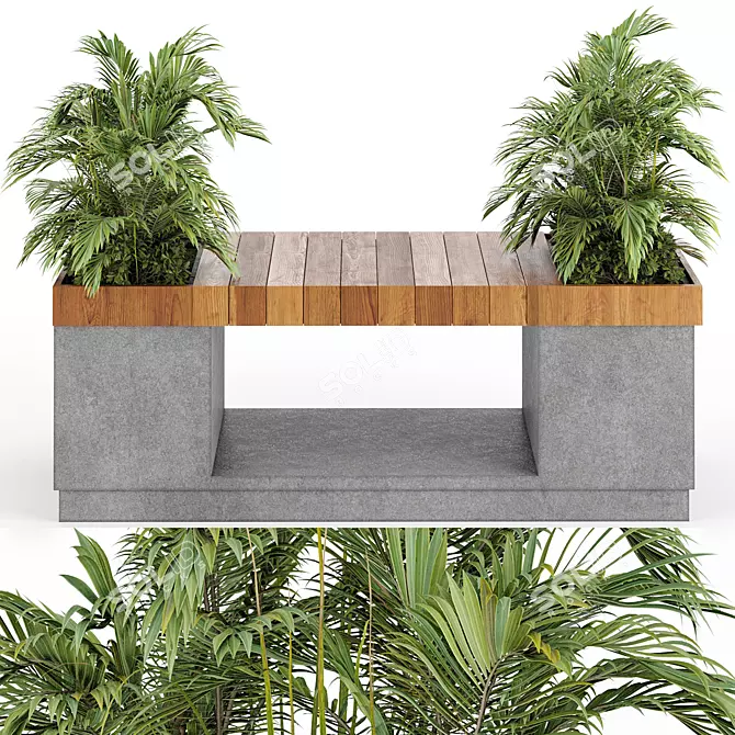 Modern Bench with Plant Décor 3D model image 1