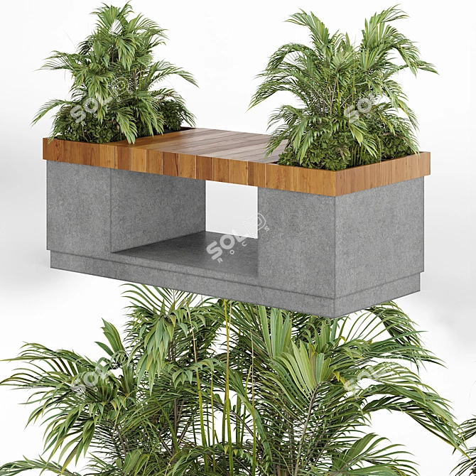 Modern Bench with Plant Décor 3D model image 4