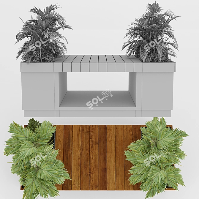 Modern Bench with Plant Décor 3D model image 5