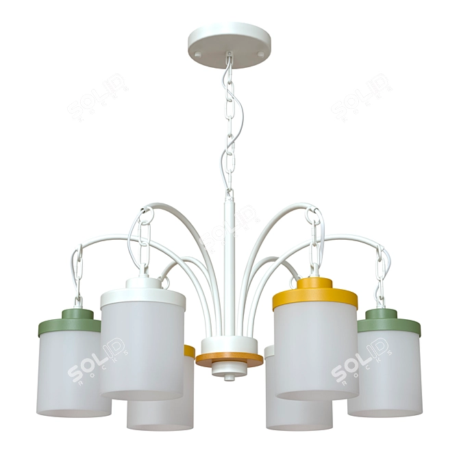 Colorful Metal and Glass Hanging Chandelier 3D model image 1