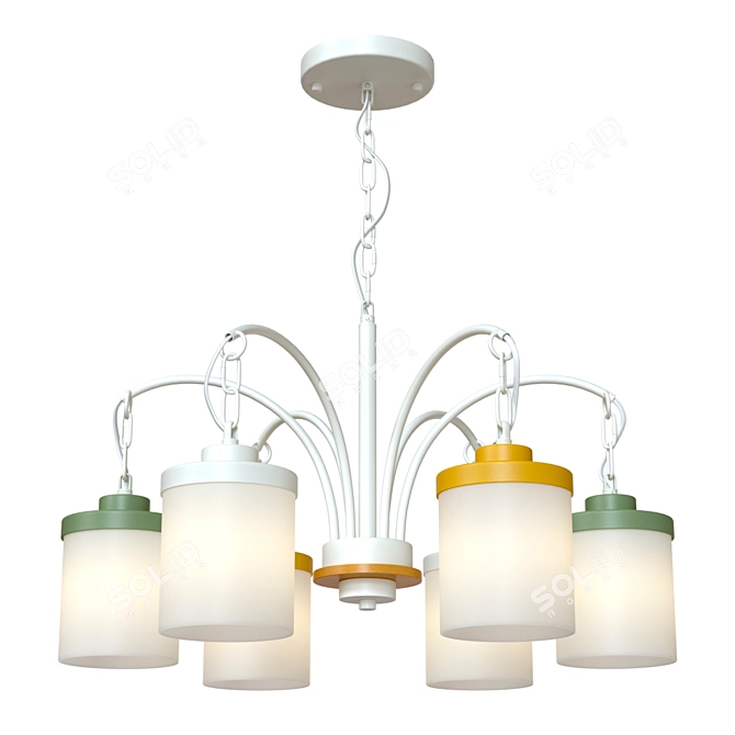 Colorful Metal and Glass Hanging Chandelier 3D model image 2