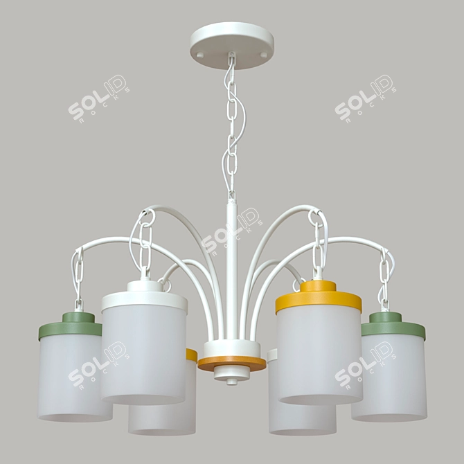 Colorful Metal and Glass Hanging Chandelier 3D model image 3