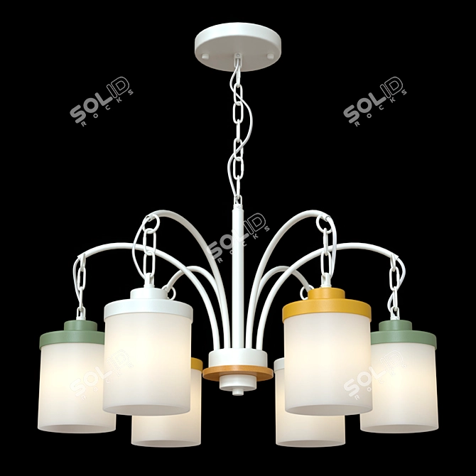 Colorful Metal and Glass Hanging Chandelier 3D model image 6
