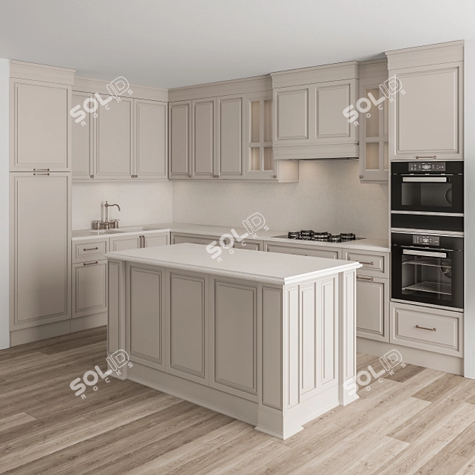 Neo Classic Cream Kitchen Set 3D model image 1