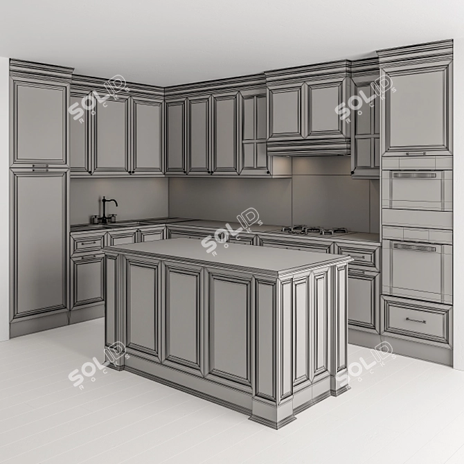 Neo Classic Cream Kitchen Set 3D model image 5