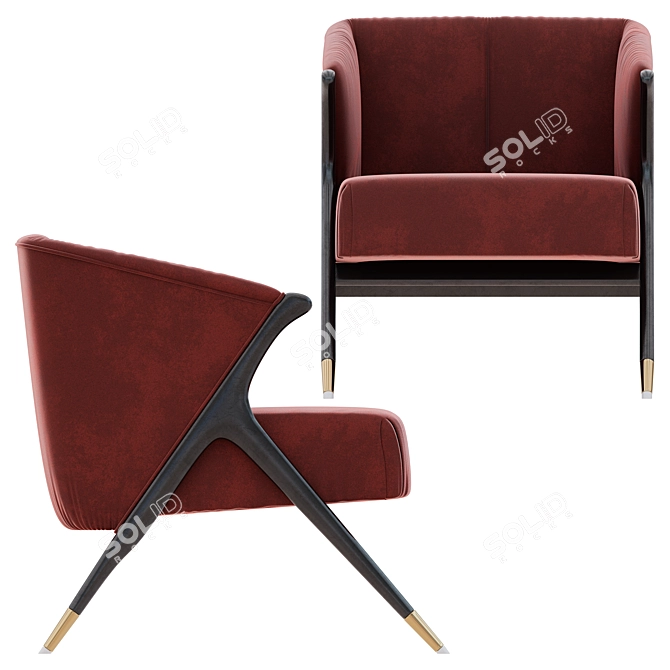 Elegant Velvet Lounge Armchair 3D model image 3