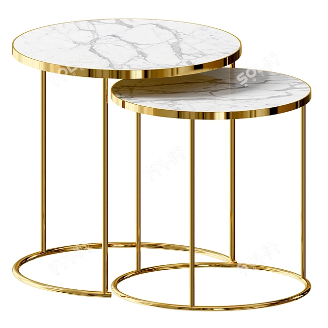 Golden Base Marble Nesting Tables 3D model image 2