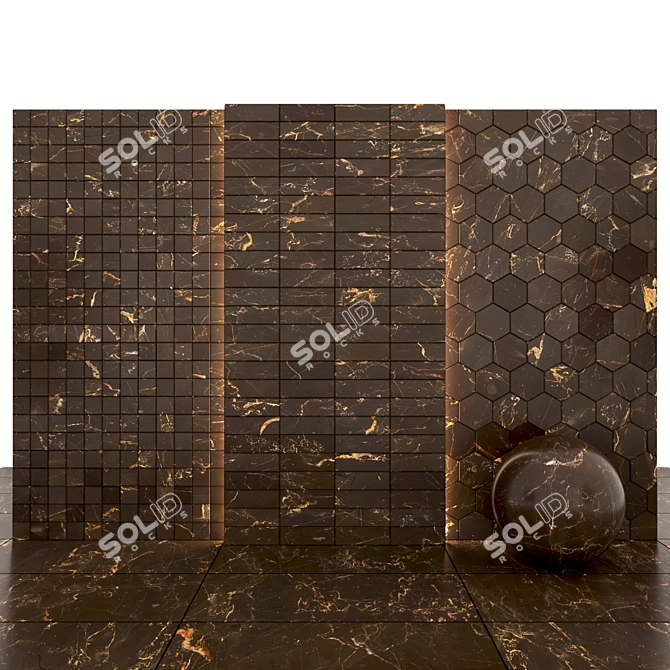 Brown Bronze Marble - 8 Texture Slabs, Floor & Hexagonal Tiles 3D model image 3