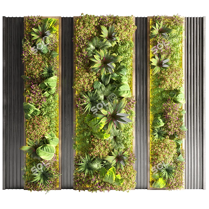 Rustic Wood Frame Vertical Garden Decor 3D model image 2