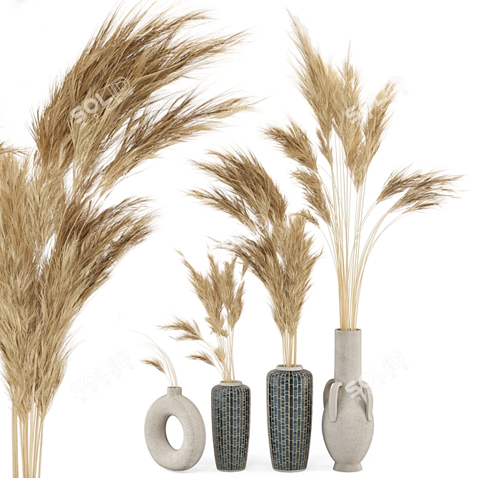 Pampas Dried Plantset in Handmade Vase 3D model image 1