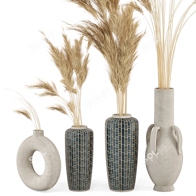 Pampas Dried Plantset in Handmade Vase 3D model image 2