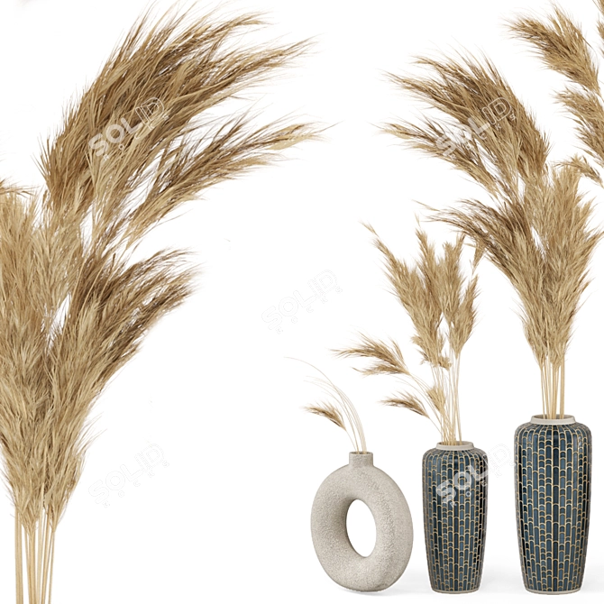 Pampas Dried Plantset in Handmade Vase 3D model image 6