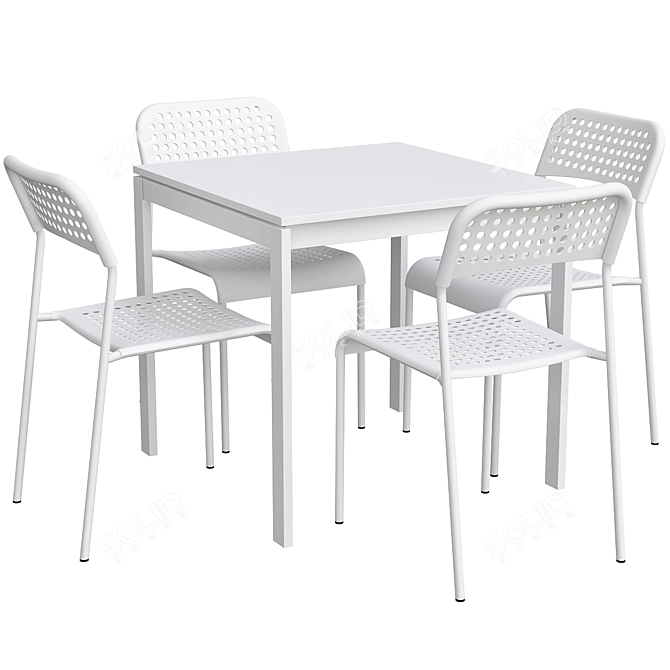 Modern White Dining Set - Table & Chairs 3D model image 1