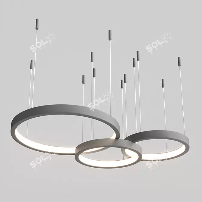 Modern LED 3-Ring Chandelier 3D model image 1