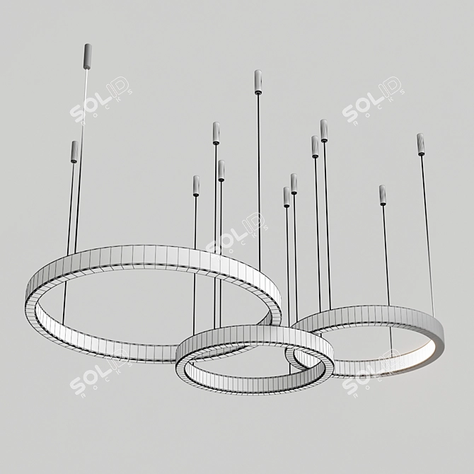 Modern LED 3-Ring Chandelier 3D model image 2