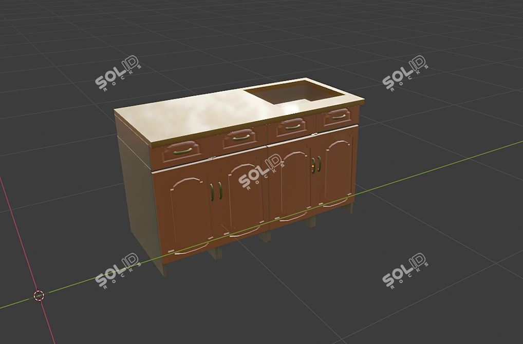 Wooden Kitchen Set with Sink 3D model image 1