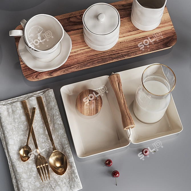 Modern Breakfast Set with Asymmetric Design 3D model image 5