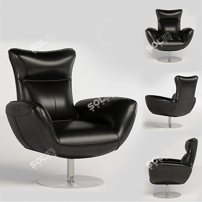 Contemporary Navy Leather Lounge Chair 3D model image 6