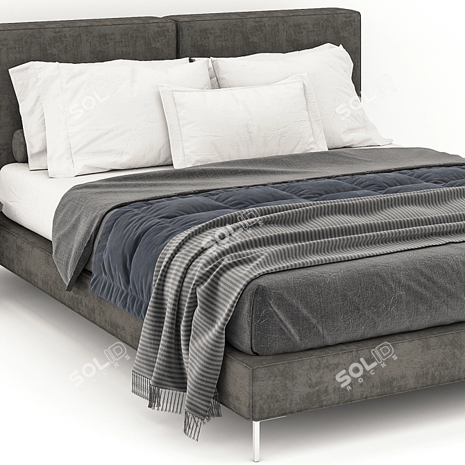 Sleek Gray Bed: Modern and Stylish 3D model image 2