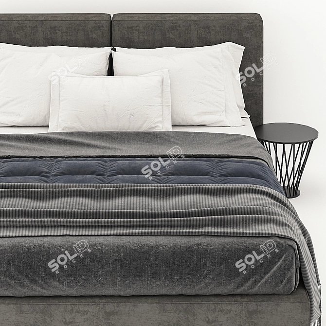 Sleek Gray Bed: Modern and Stylish 3D model image 3