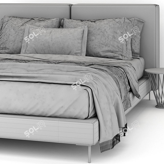 Sleek Gray Bed: Modern and Stylish 3D model image 4