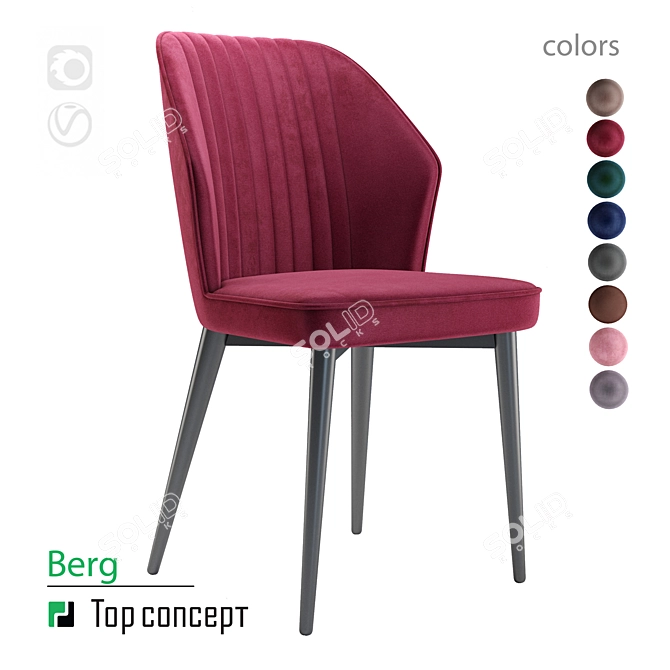 Velvet Berg Chair - Wine Red 3D model image 3
