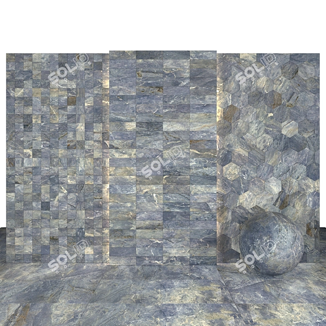 Elegant Azul Marble Textured Tiles 3D model image 2