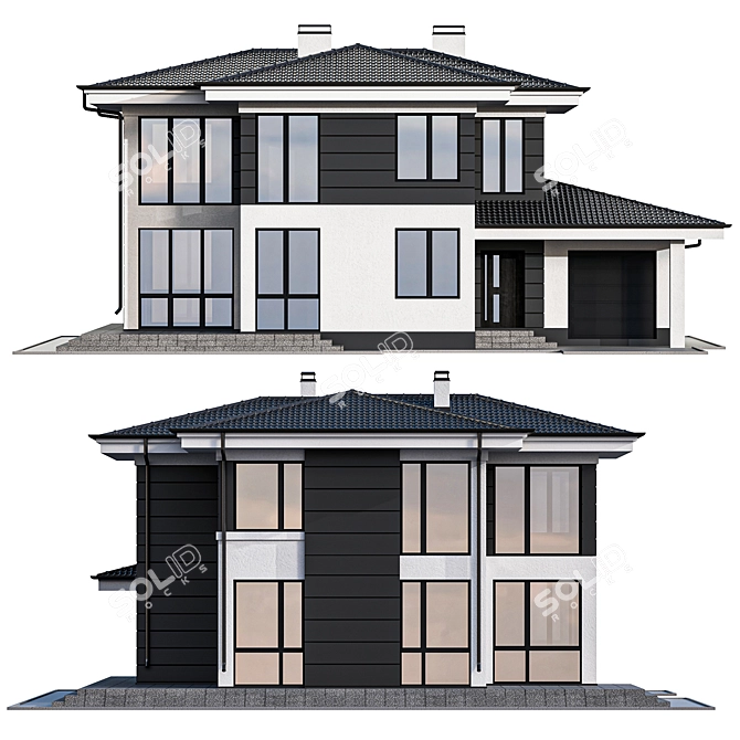 Modern Two-Story Cottage with Panoramic Windows 3D model image 5