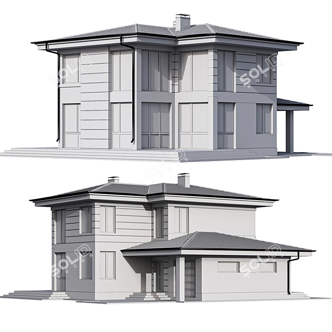 Modern Two-Story Cottage with Panoramic Windows 3D model image 6