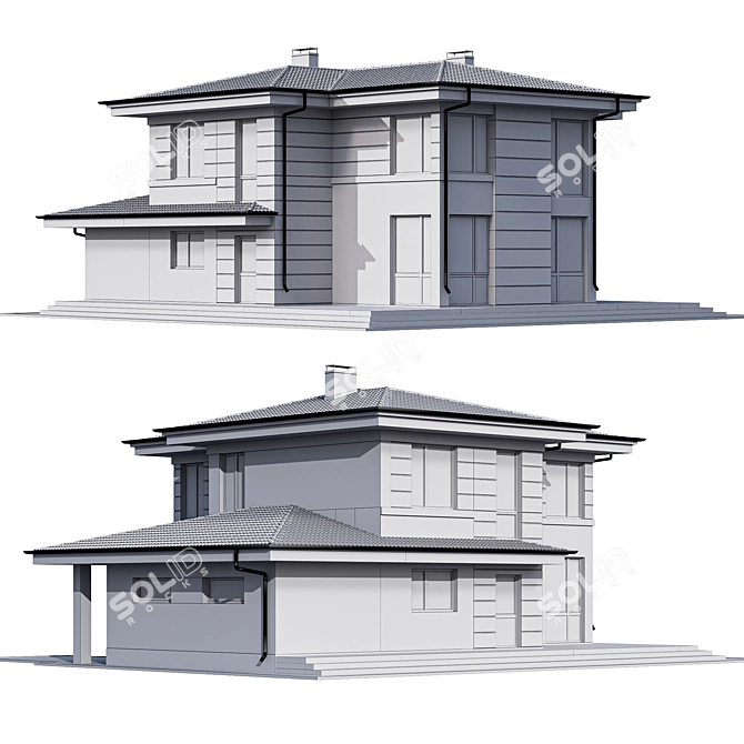 Modern Two-Story Cottage with Panoramic Windows 3D model image 7