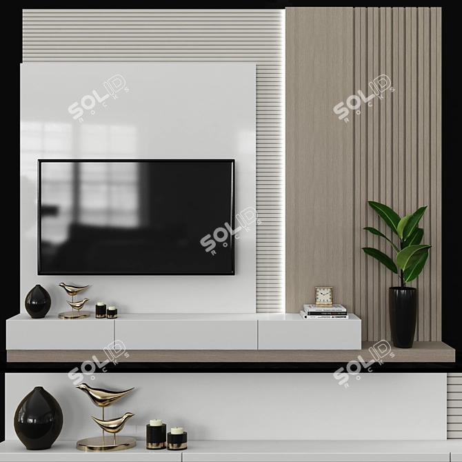 Modern TV Wall Set with 65 inch TV 3D model image 1