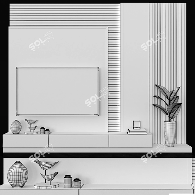 Modern TV Wall Set with 65 inch TV 3D model image 4