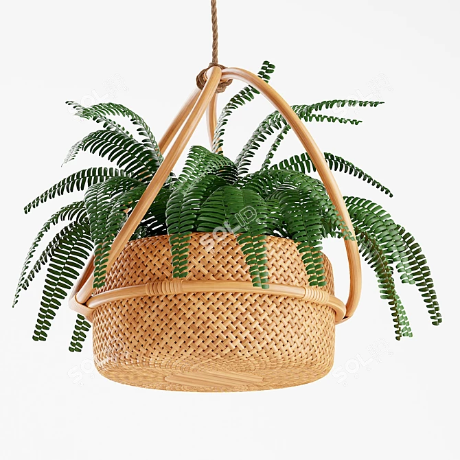 Natural Rattan Hanging Planter 3D model image 3