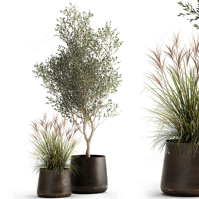 Exquisite Greenery Collection: Metal Potted Plant Ensemble 3D model image 1