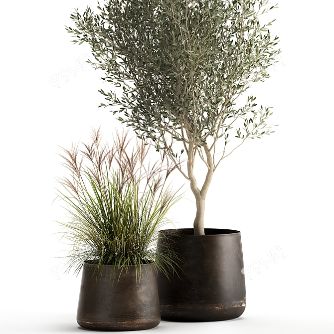 Exquisite Greenery Collection: Metal Potted Plant Ensemble 3D model image 5