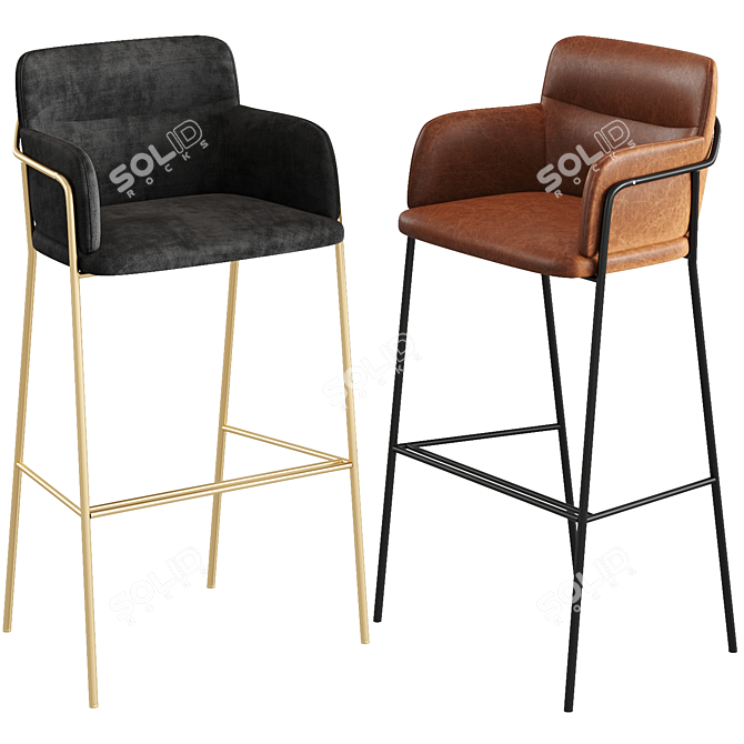 Elegant Velvet Grey Harriet Bar Stool 3D model image 1