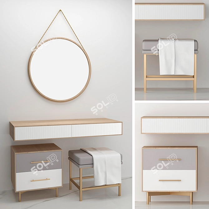 Elegant Vanity Set with Mirror 3D model image 2