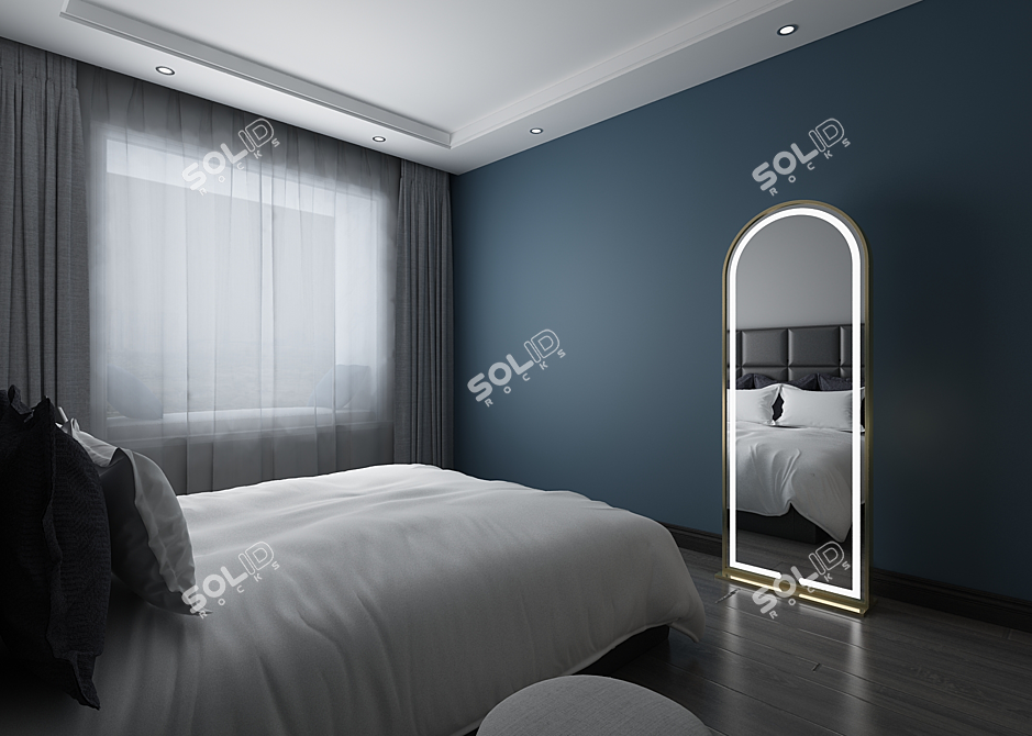 Elegant Brass Framed Floor Mirror 3D model image 3